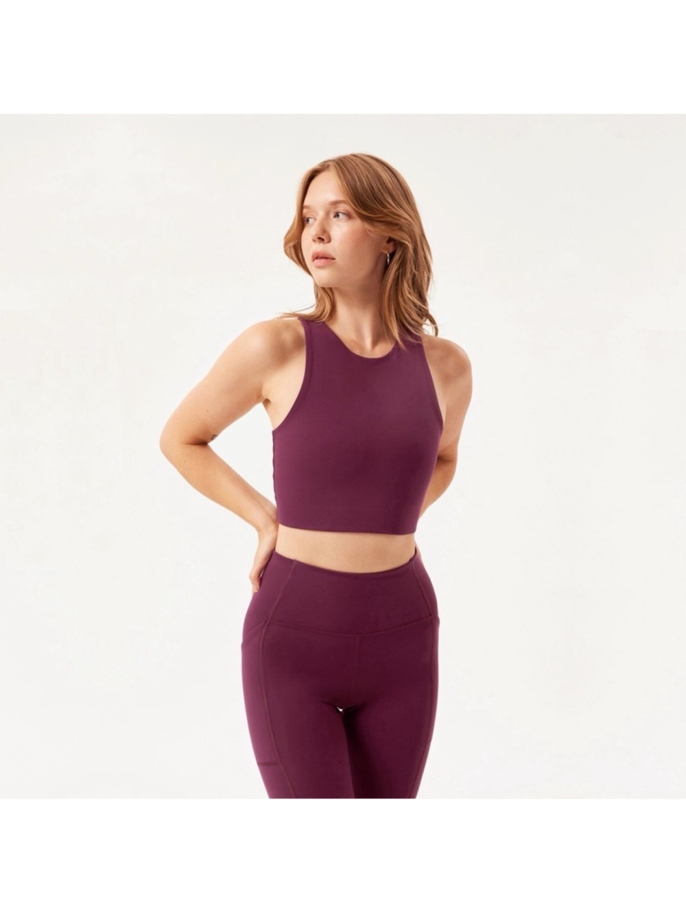 Girlfriend Collective Dylan Tank High-Neck Sports Bra in Plum